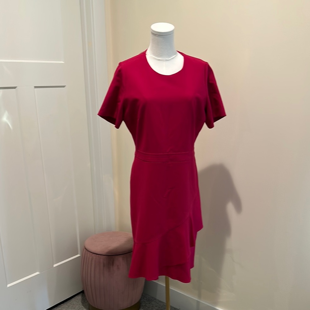Hugo Boss Red Sheath Dress with Flutter Sleeves